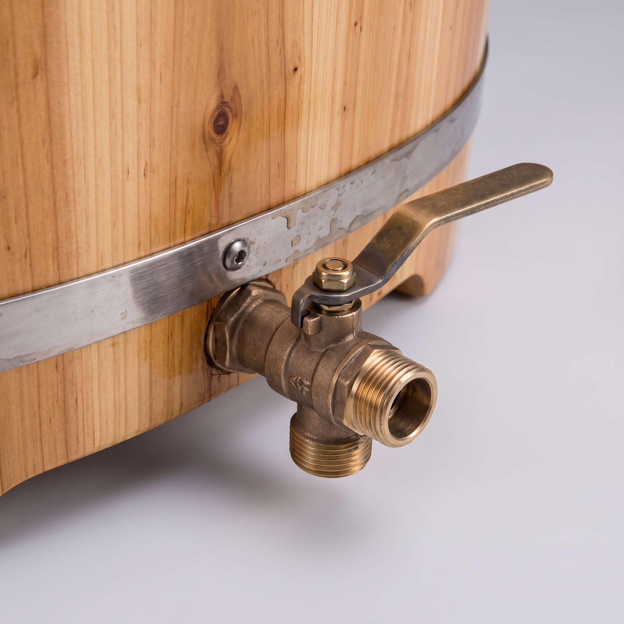 Fir Wood Bathing Barrel - detail valve vidange